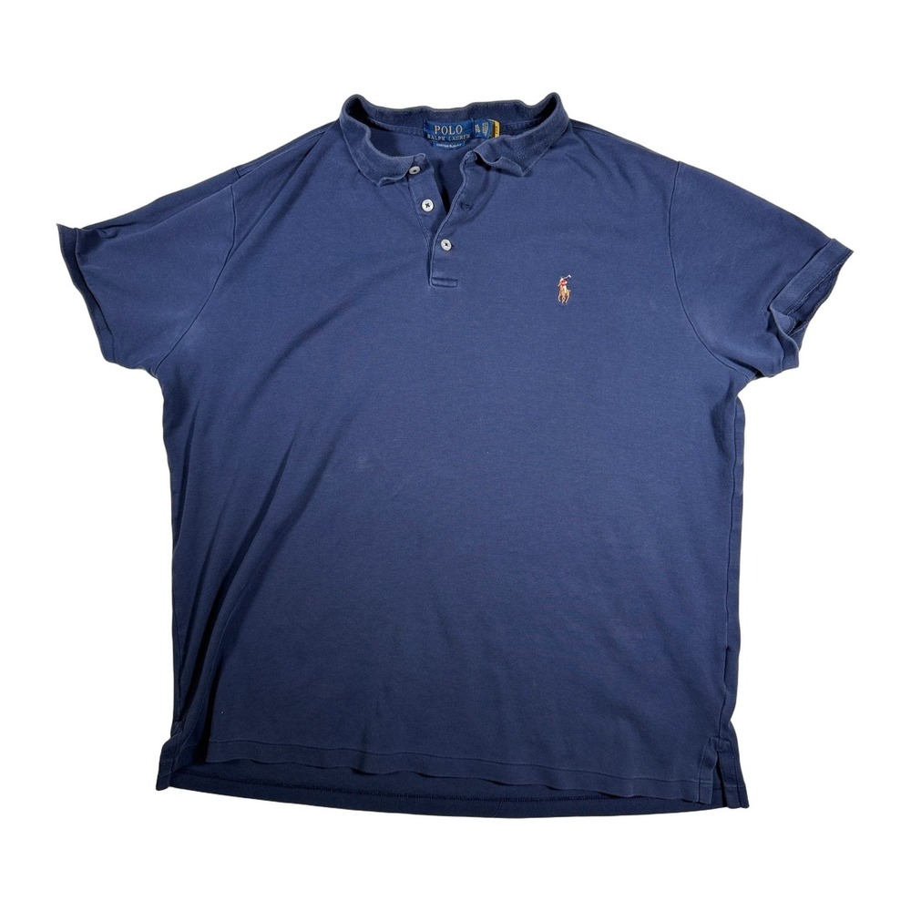 Ralph Lauren Polo Custom Slim Fit Navy Blue Mens Polo Shirt Size XL Cotton
